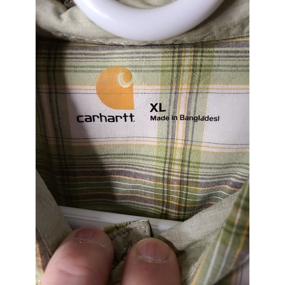 Carhartt Mens Button Up Short Sleeve Green Plaid Shirt Casual Work XL Cotton - Picture 4 of 9
